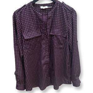 Calvin Klein polka dot Purple Long Sleeve Button Down Blouse Sz M